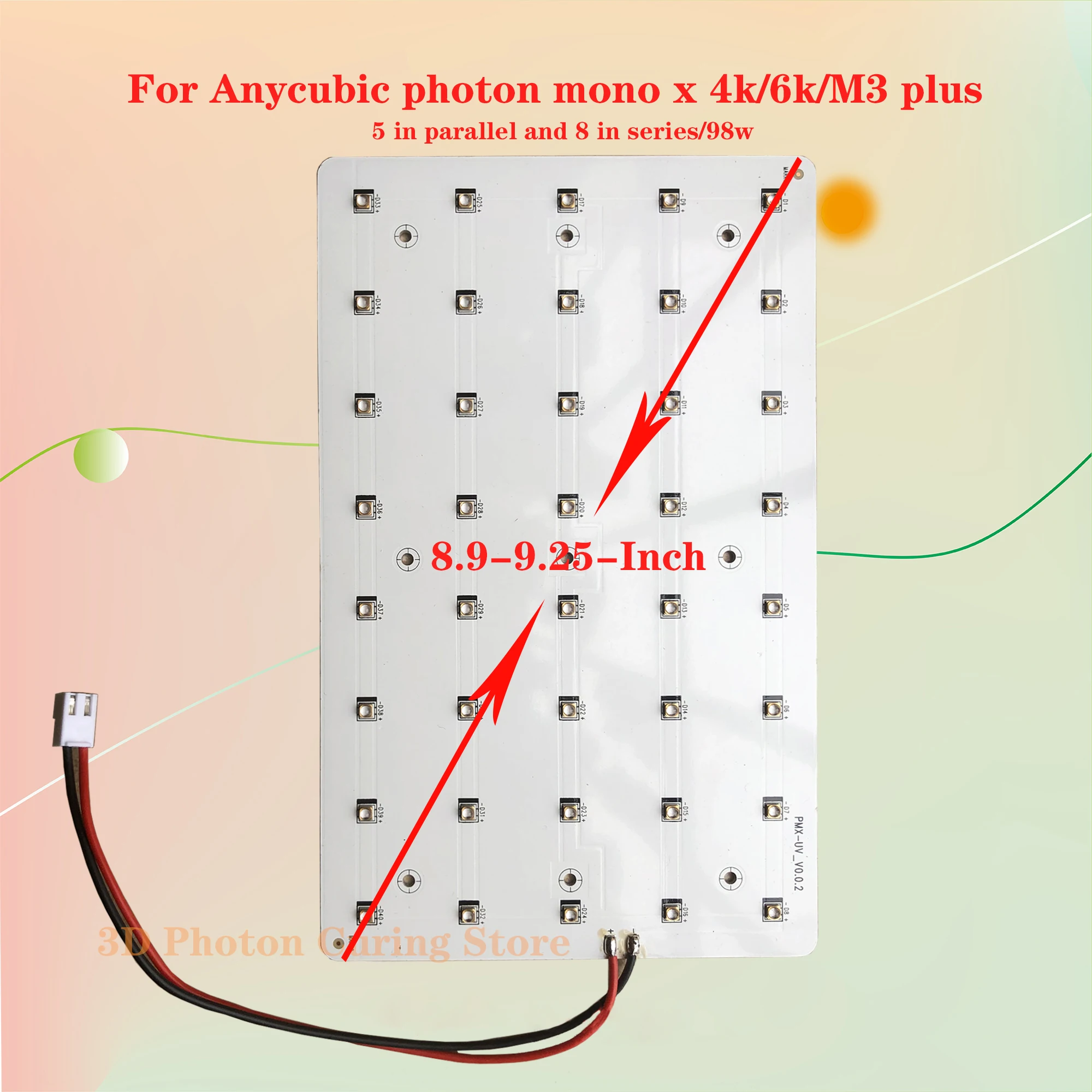 

8.9-inch Anycubic photon mono X 4K/6K/M3 plus 3d Printer UV light 40pcs 405nm led 24V lamp bead plate Lithography luminous body