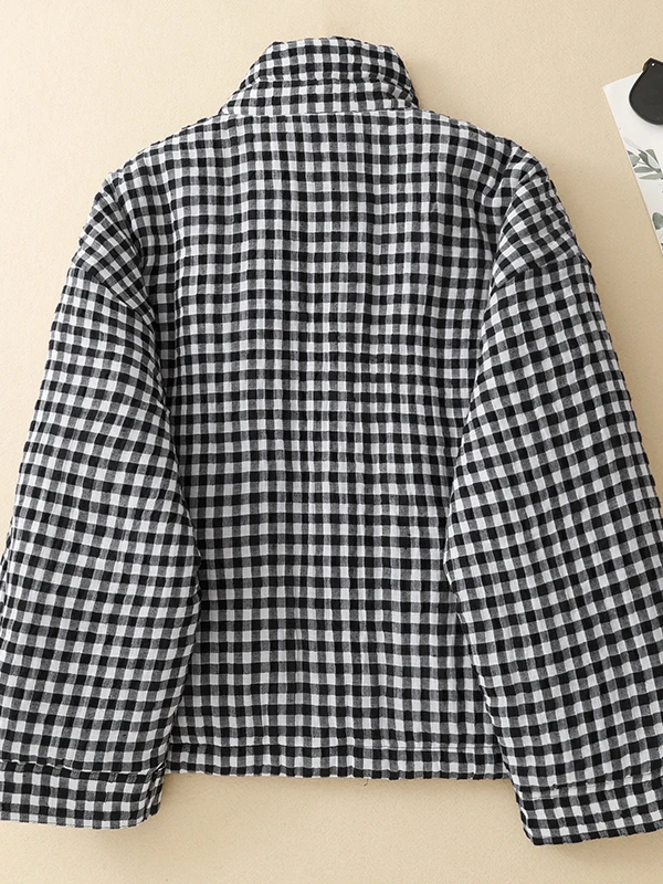 Thiened Cotton Jaet Commute Classic Plaid Warm Stand Collar Brand Tailored Winter Outerwear Korean Sle Long Sve