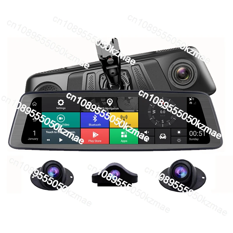 

4Channel Panoramic 2GB + 32GB Car DVR 10-inch Android Rearview Mirror GPS Navigator Video Recorder ADAS 4G Wifi Dashboard Camera