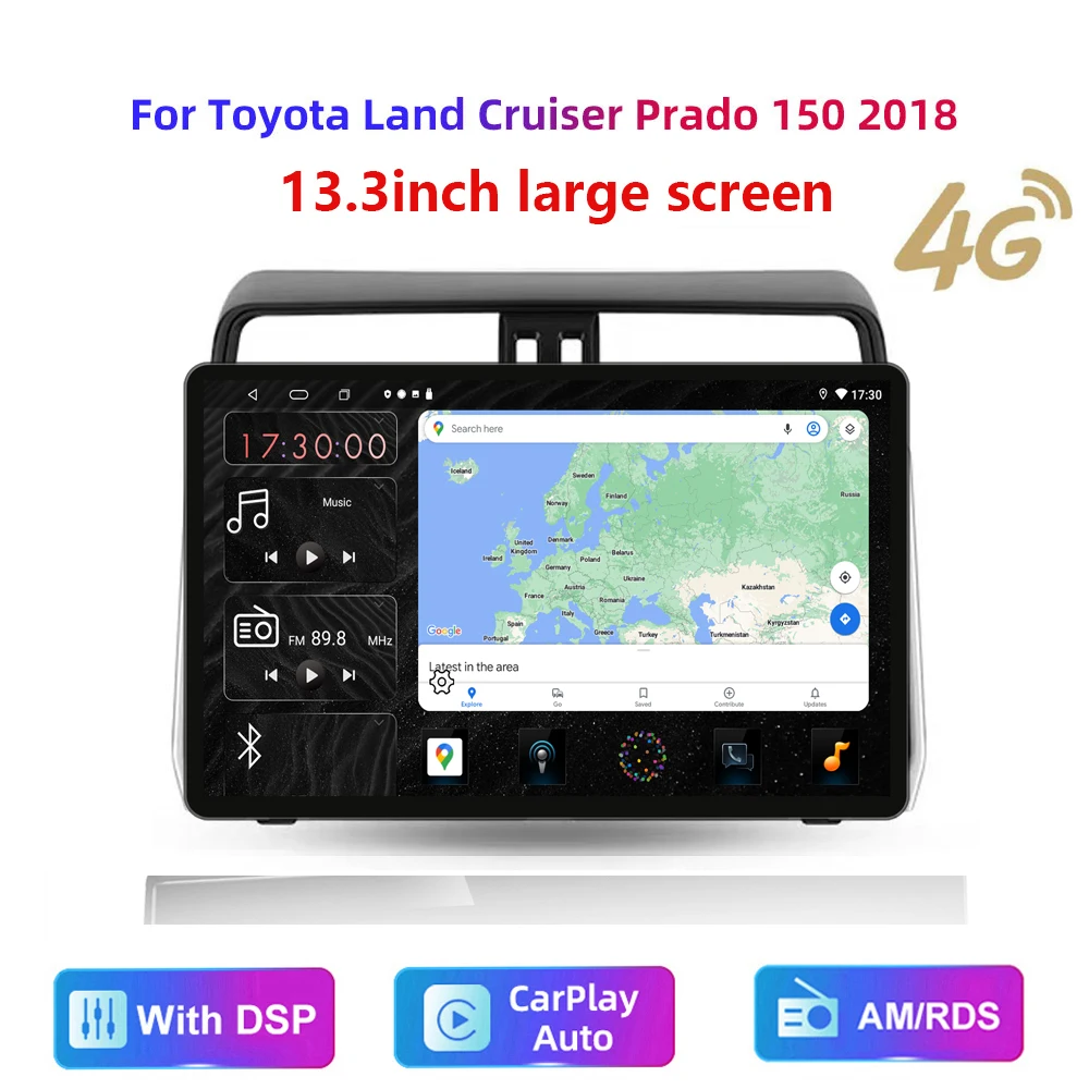 

13.3inch HD multimedia For Toyota Land Cruiser Prado 150 2018-22 Car Stereo Radio Android video 2K GPS Carplay 4G WIFI