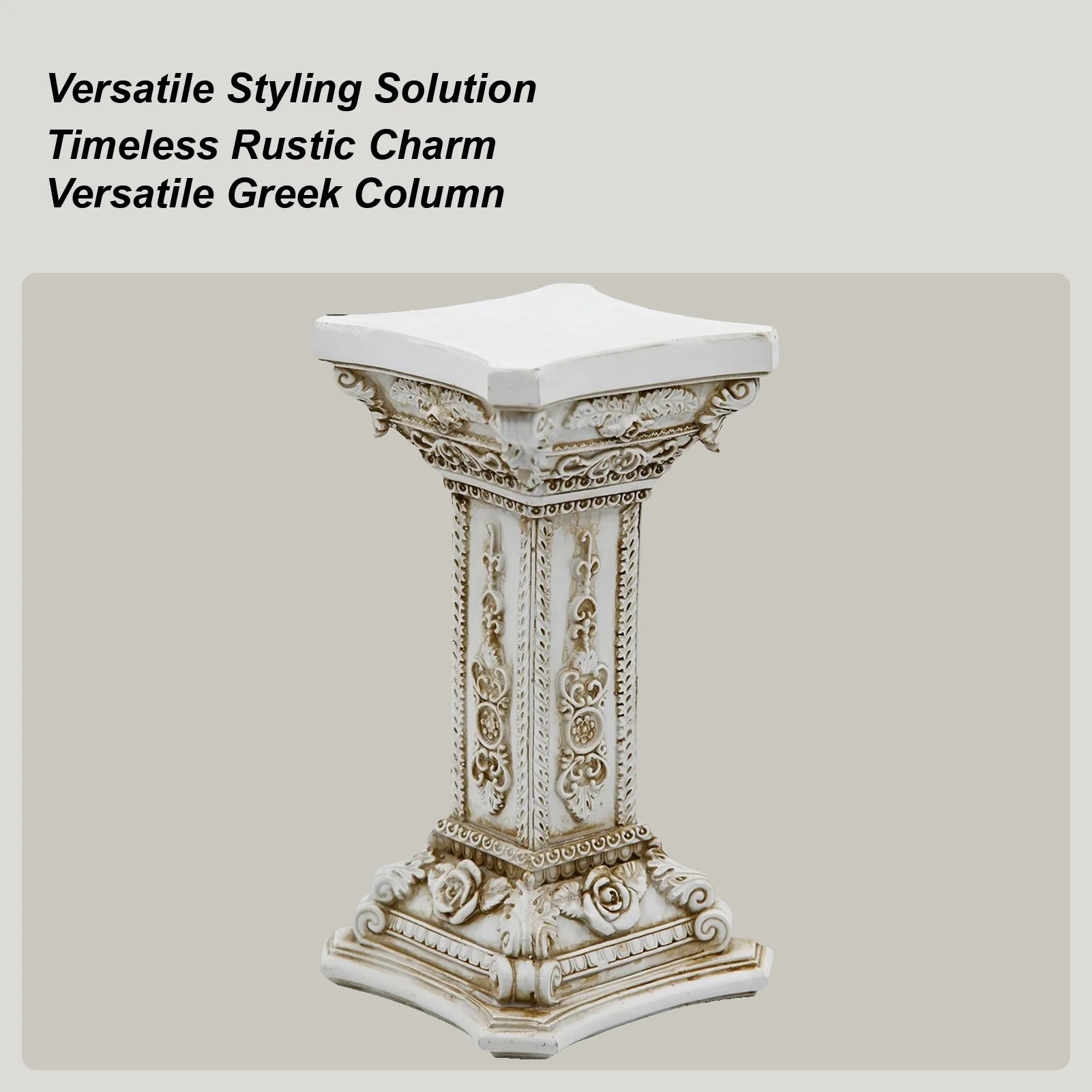 

Roman Column Greek Column Pedestal Statue Floral Carving Vintage Figurine Ornament for Outdoor Garden Kitchen Dining Table Home