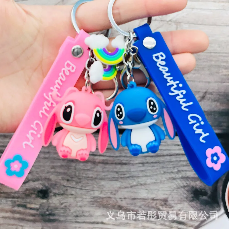 Creative Disney Star Baby Craft Animation Cute Cartoon Stitch Keychain Pendant Cute 3D Soft Rubber Keychain Small Gift Key Case