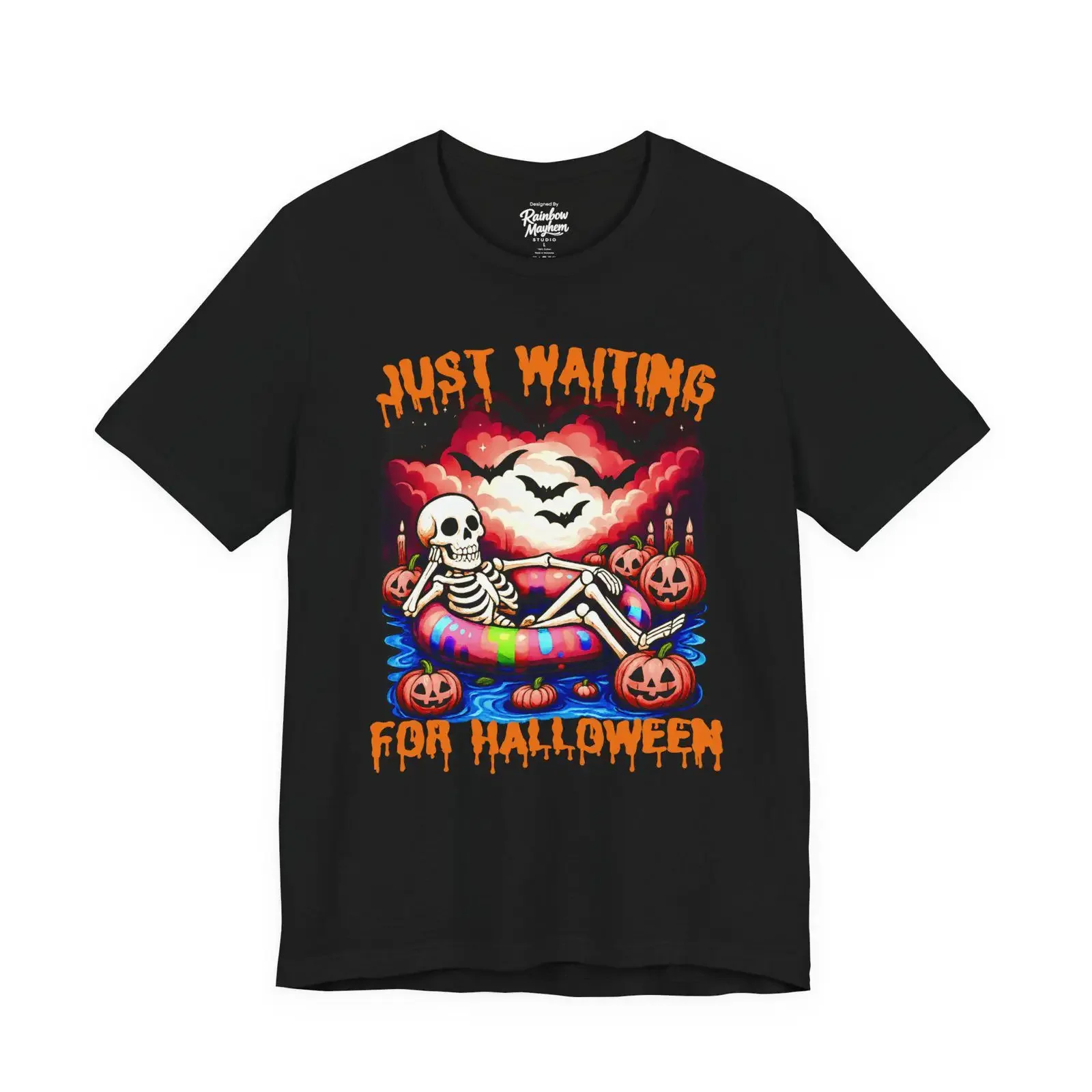 Summerween Skeleton Just Waiting for Halloween T-Shirt, Vintage-Stil, gewaschene Grafik, weich, atmungsaktiv, leichtes Oberteil für den Alltag