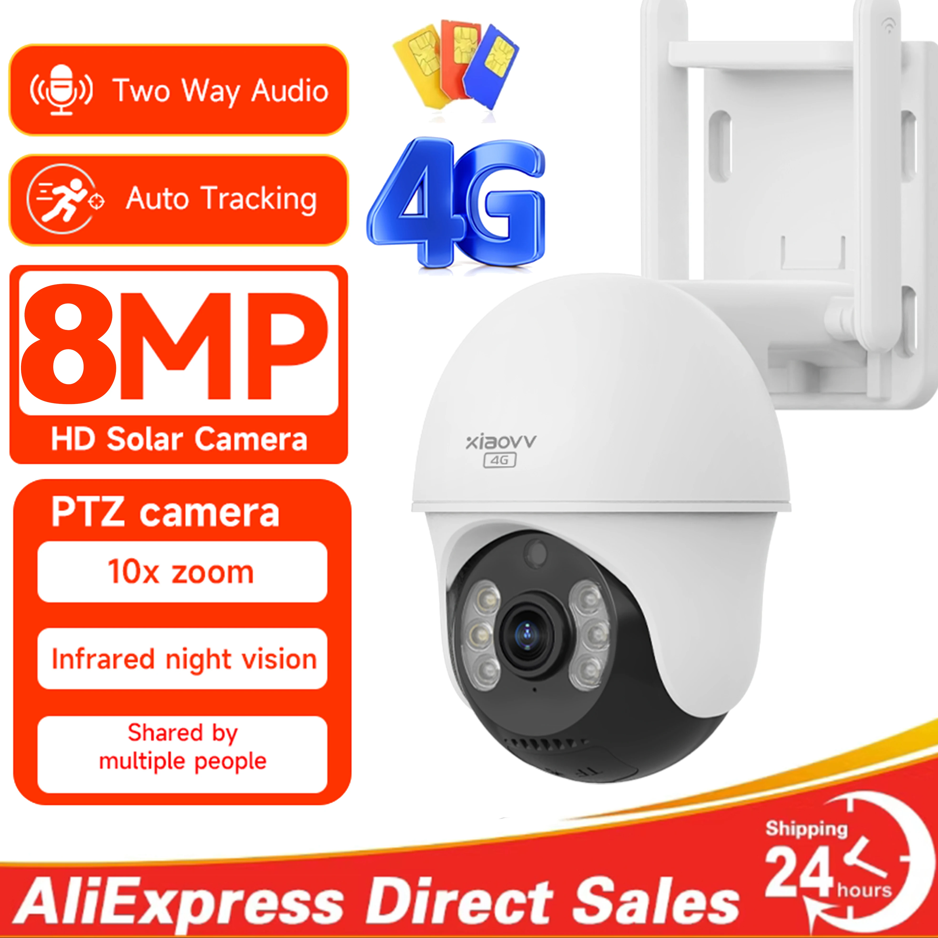 4G Sim 8MP HD Outdoor Starlight PTZ Camera IP Security AI Human Tracking Full Color Night Vision Surveillance Cctv Camera