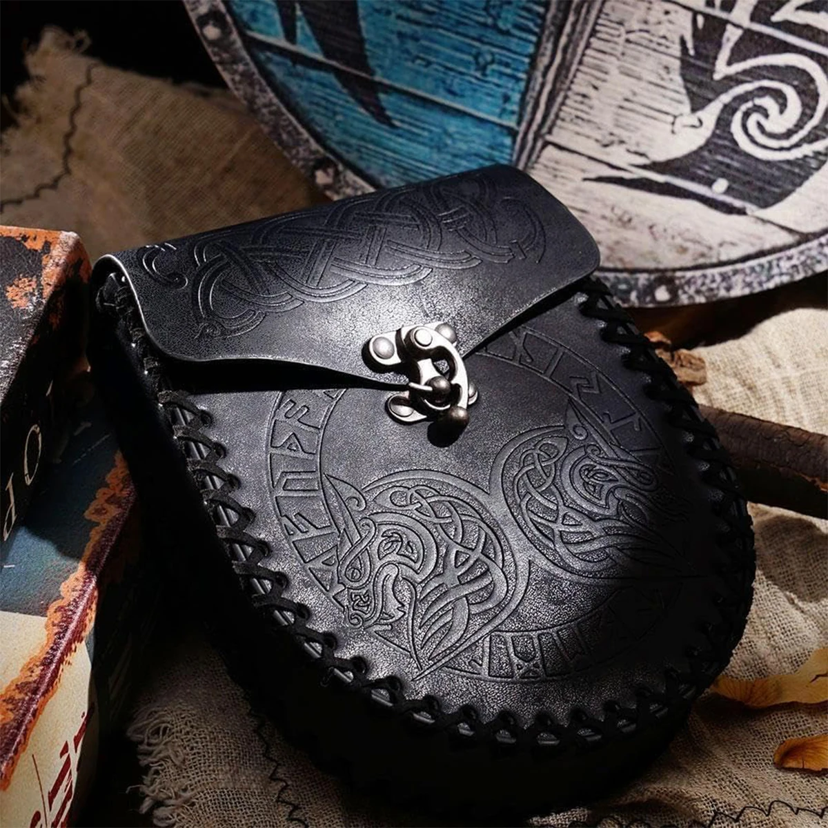 Średniowieczna skórzana saszetka na pasek Viking, damska męska saszetka biodrowa Bushcraft Cosplay