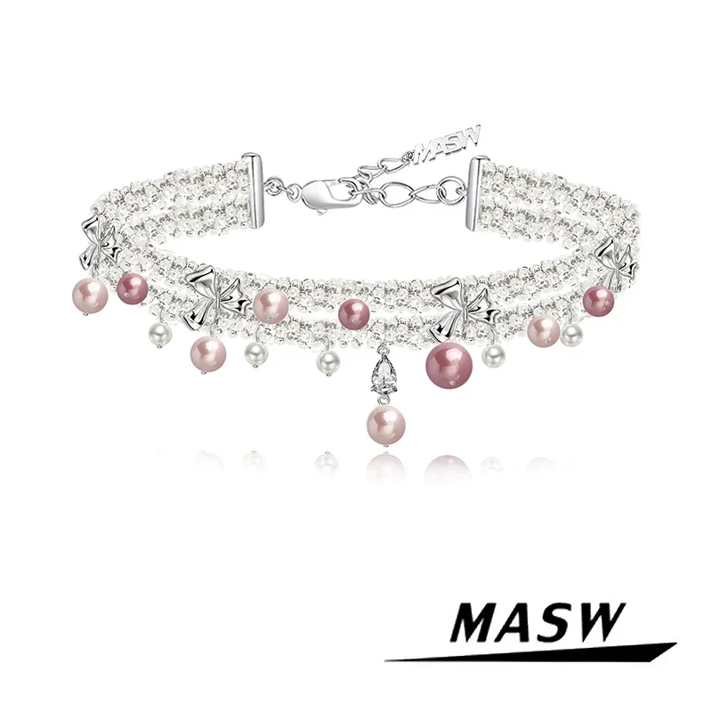 

MASW Original Design Luxury Temperament Fashion Jewelry Beads Pink Glass Pearls Choker Necklace For Women Female Gift Jewelry