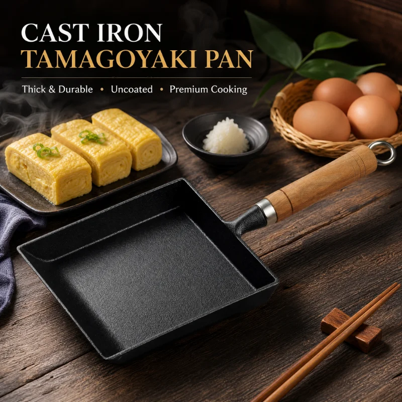 Frying Tamagoyaki Omelette Black Non Stick Pan Fry Egg Pancake Kitchen Pot Cover Gas Cooker Induction Japanese Cast Iron Pan