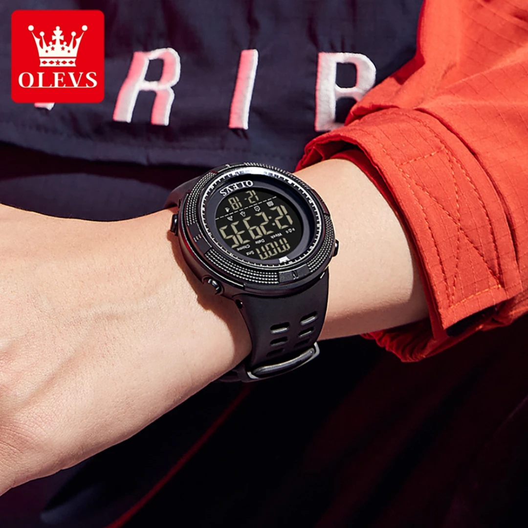 OLEVS 1109 ساعة رقمية عصرية هدية دائرية من البولي يوريثان ساعة توقيت