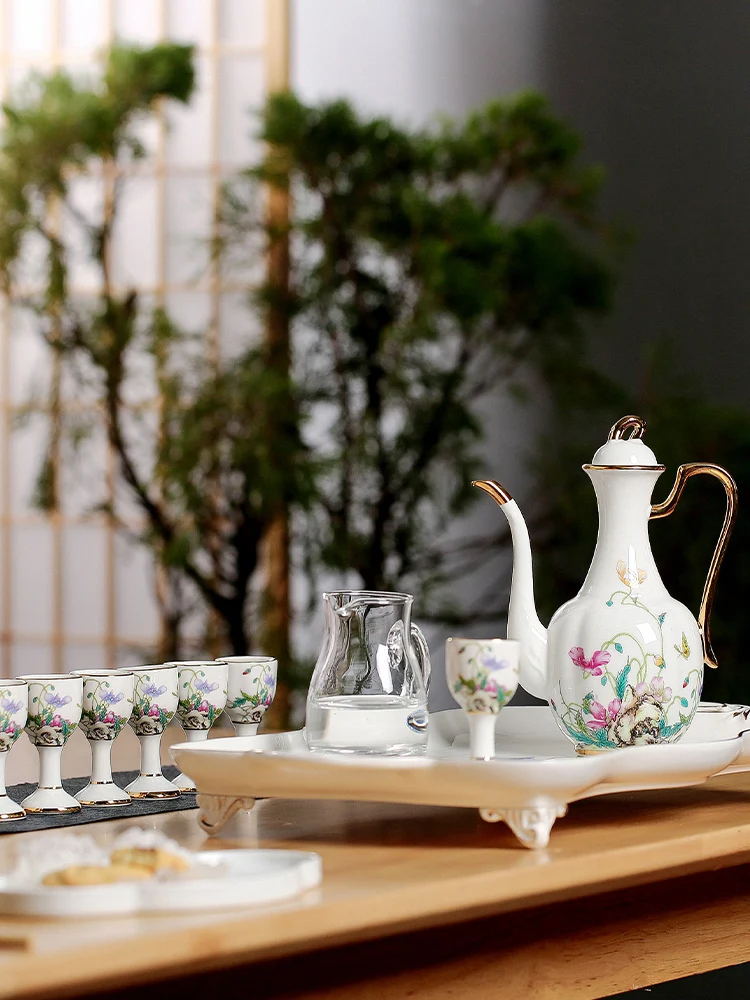 

Bone China Wine Set With Tray White Wine Household Vintage White Porcelain Antique Court Chinese Wine Glass Wine Pot