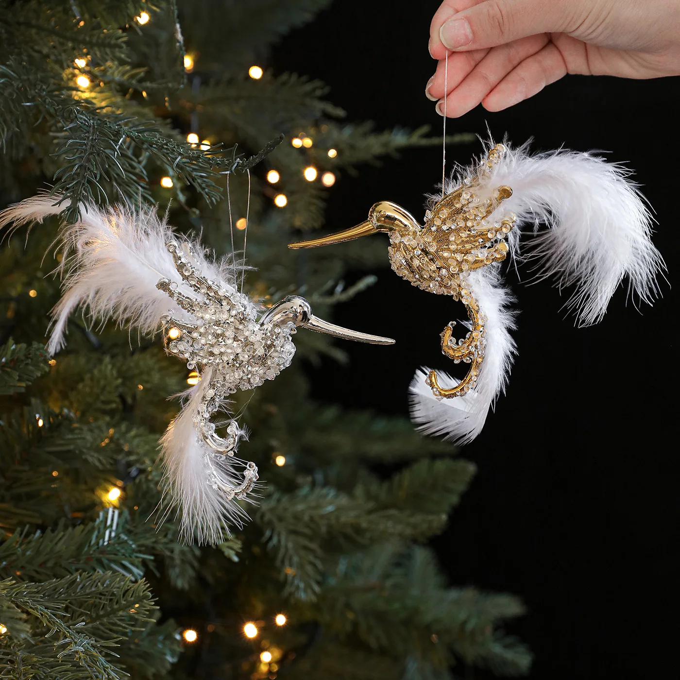 

New Glitter Christmas Hummingbird Ornaments Realistic Simulate Simulation Bird Decor Faux Hummingbird Home Decor
