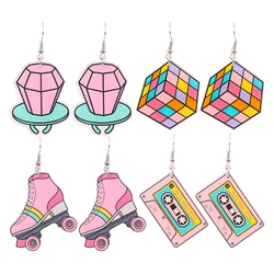 Harajuku Rubik's Cube Games Console Ice Skates Acrylic Earrings Cute Rainbow Lightning Roll Film Magnetic Tape Earring Jewelry