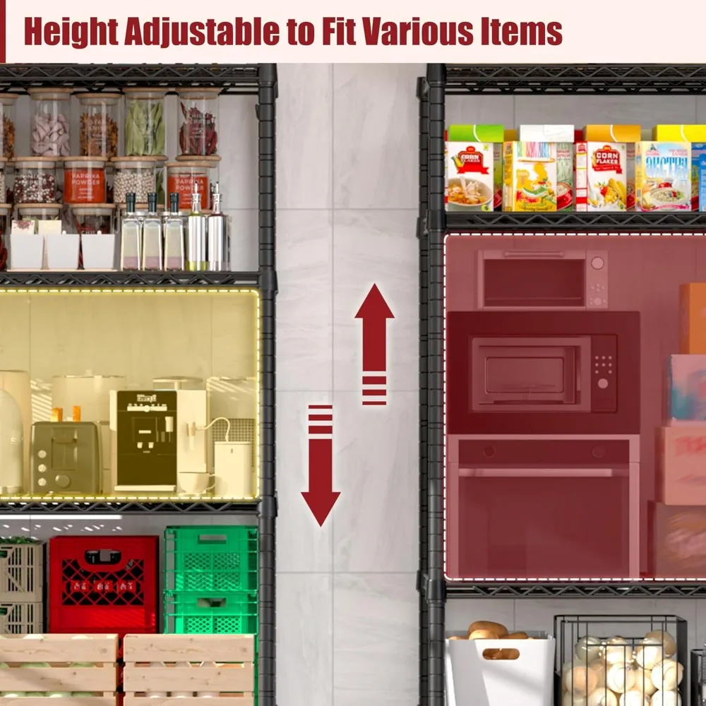 أرفف تخزين سلكية شديدة التحمل مقاس 48 بوصة عرض × 24 بوصة عمق × 81 بوصة ارتفاع مع عجلات، وحدة رفوف جراج قابلة للتعديل مكونة من 5 طبقات، ميت دوار #5