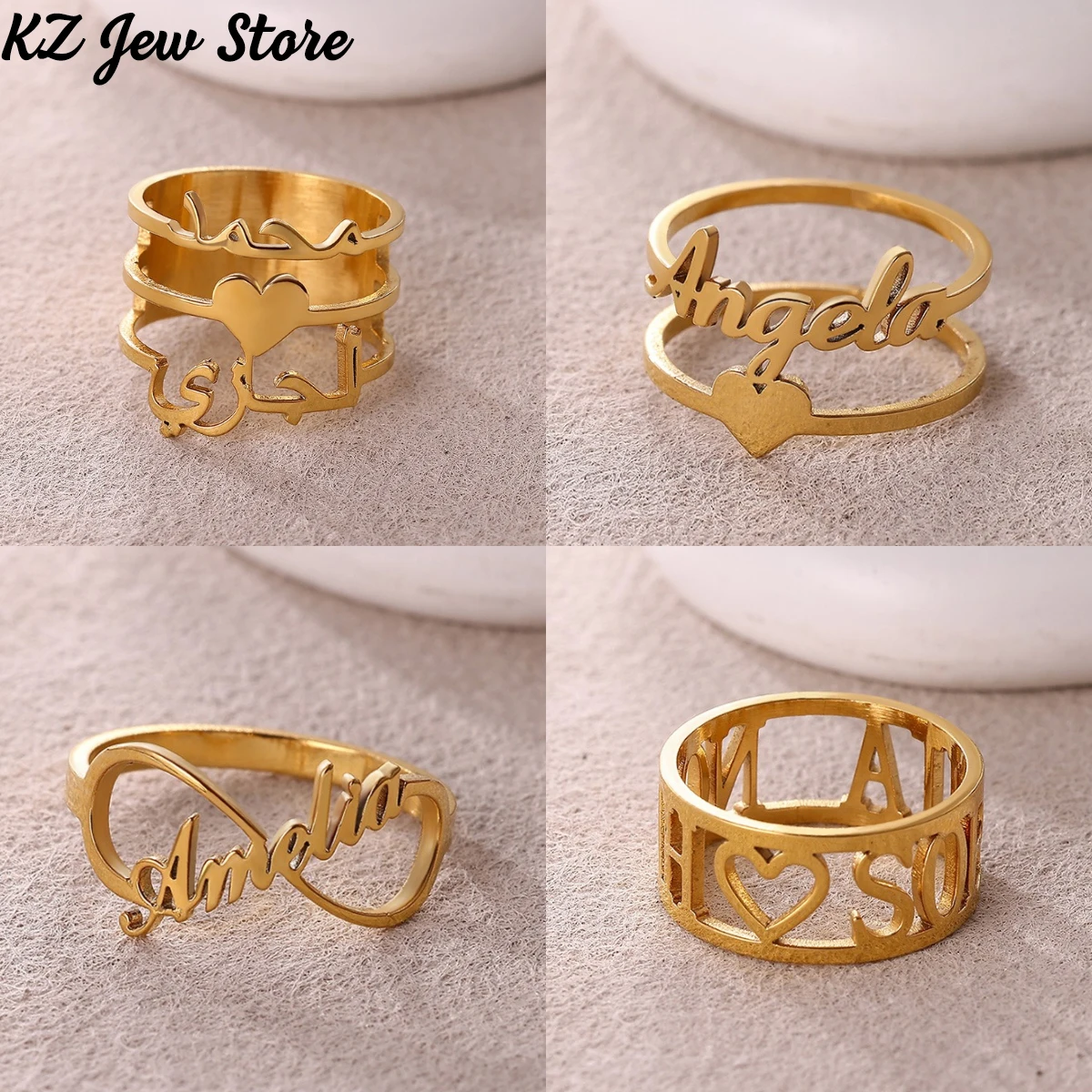 

Кольца в форме сердца с широким именем на заказ, женские кольца унисекс золотого цвета, персонализация, размер 6-10, свадебные украшения для невесты, нержавеющая сталь