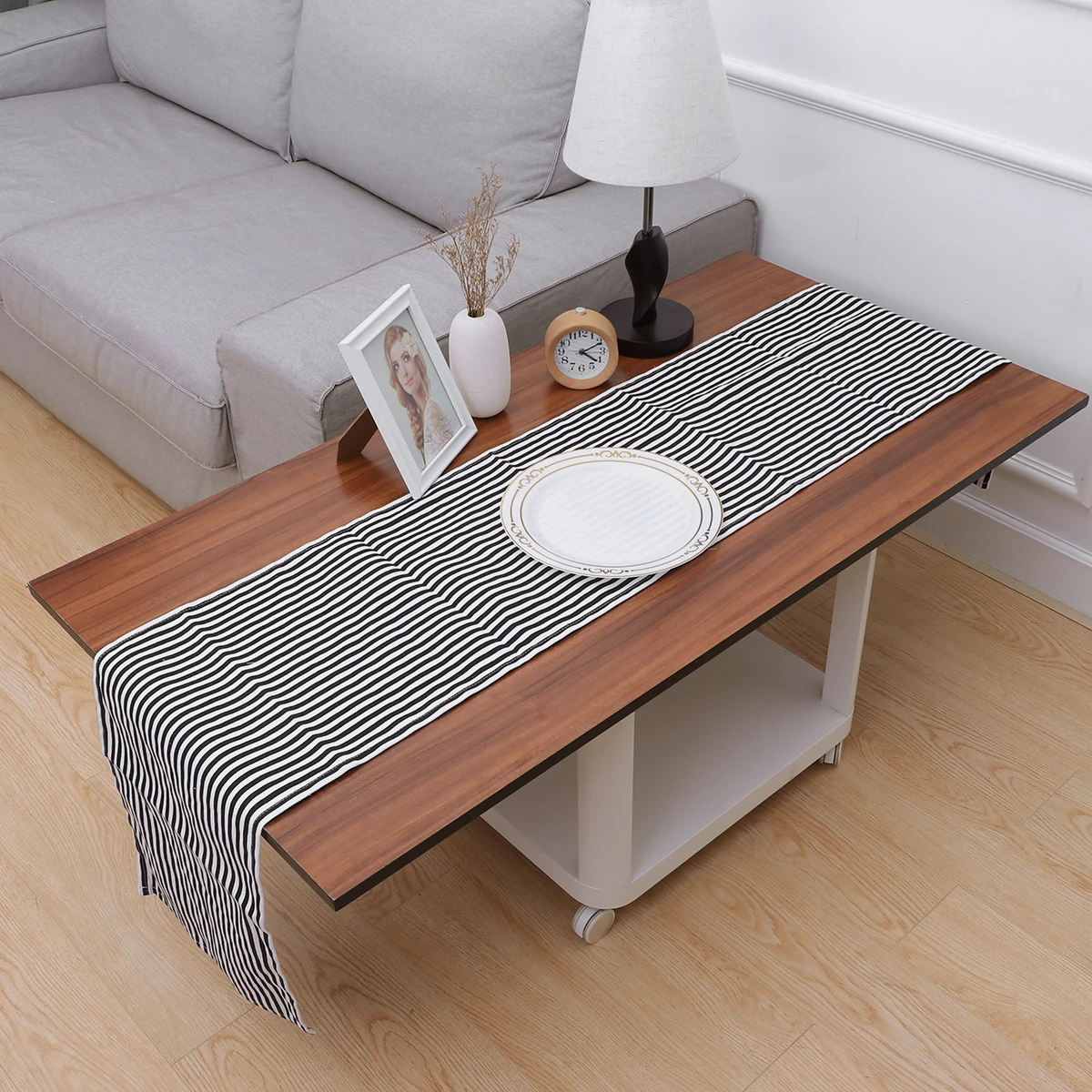 

Rectangle Tablecloth Fitted Rectangular Stripe Black Linen Soft Friendly Wear Resistant Protect Stains Scratches