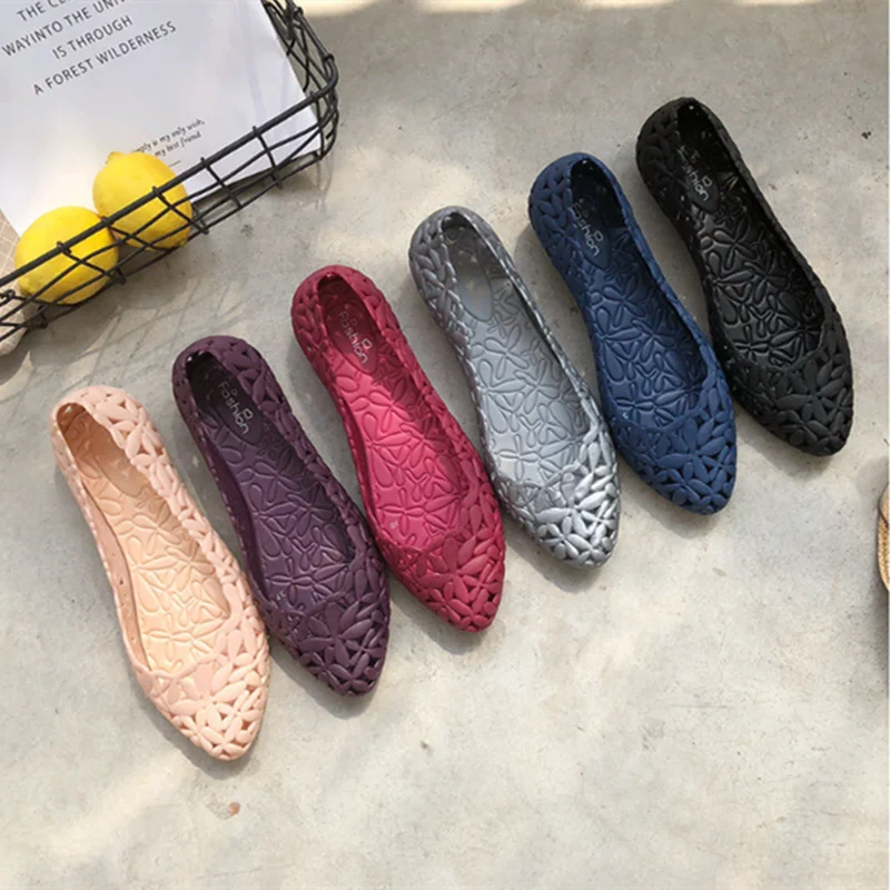 Women Low Price Jelly Shoes Pointed Tip Leisure Slip-On Hollow Breathable Anti-Skip Walking Driving Footwear 36-40 25cm Barefoot
