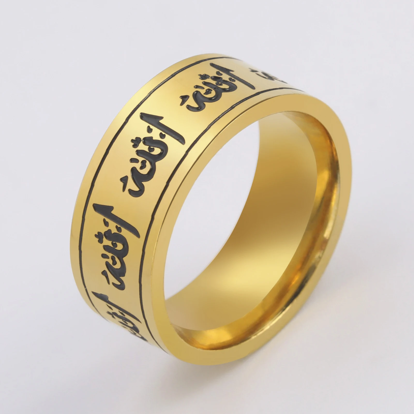 Amaxer Stainless Steel  Glossy Rounds Islamic Text Cycle Rings for Women Wedding Band Couples Jewelry Accessories