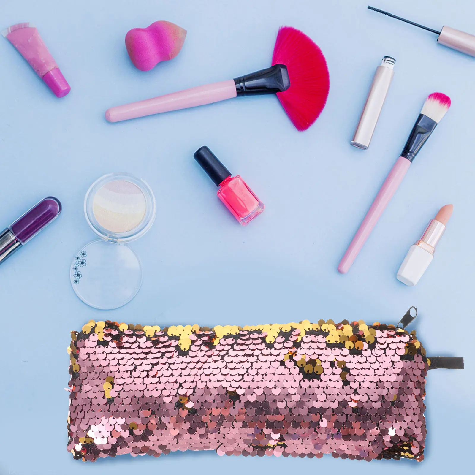 Bolsa de Maquiagem Espaçosa em Poliéster com Design Brilhante, Necessaire de Viagem para Mulheres Organizando Itens de Beleza