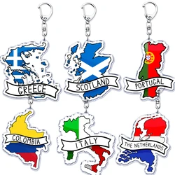 Greece Scotland Country Maps with Name Acrylic Keychains Keyring for Accessories Bag Pendant Key Chain Ring Jewelry Friend Gifts