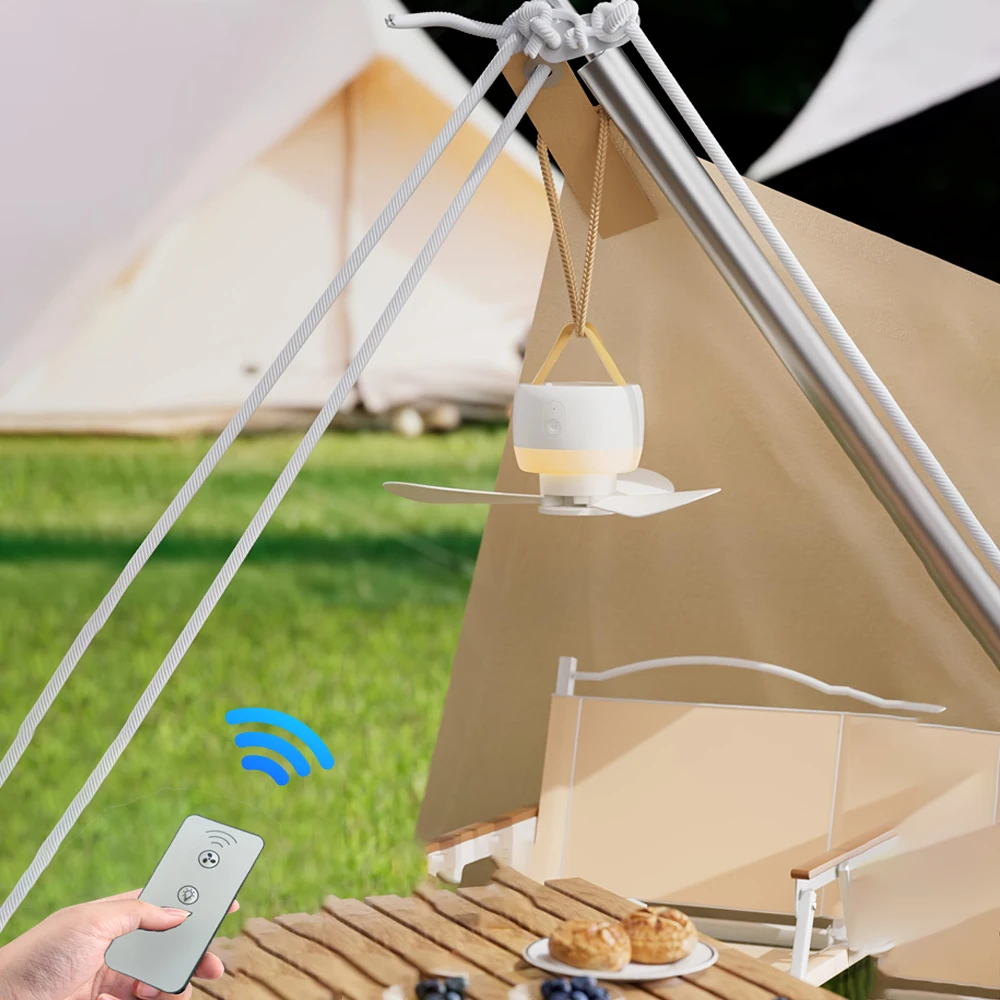 

Portable ceiling fan with remote control silent 3-speed adjustable bedroom bathroom LED lights outdoor camping artifact