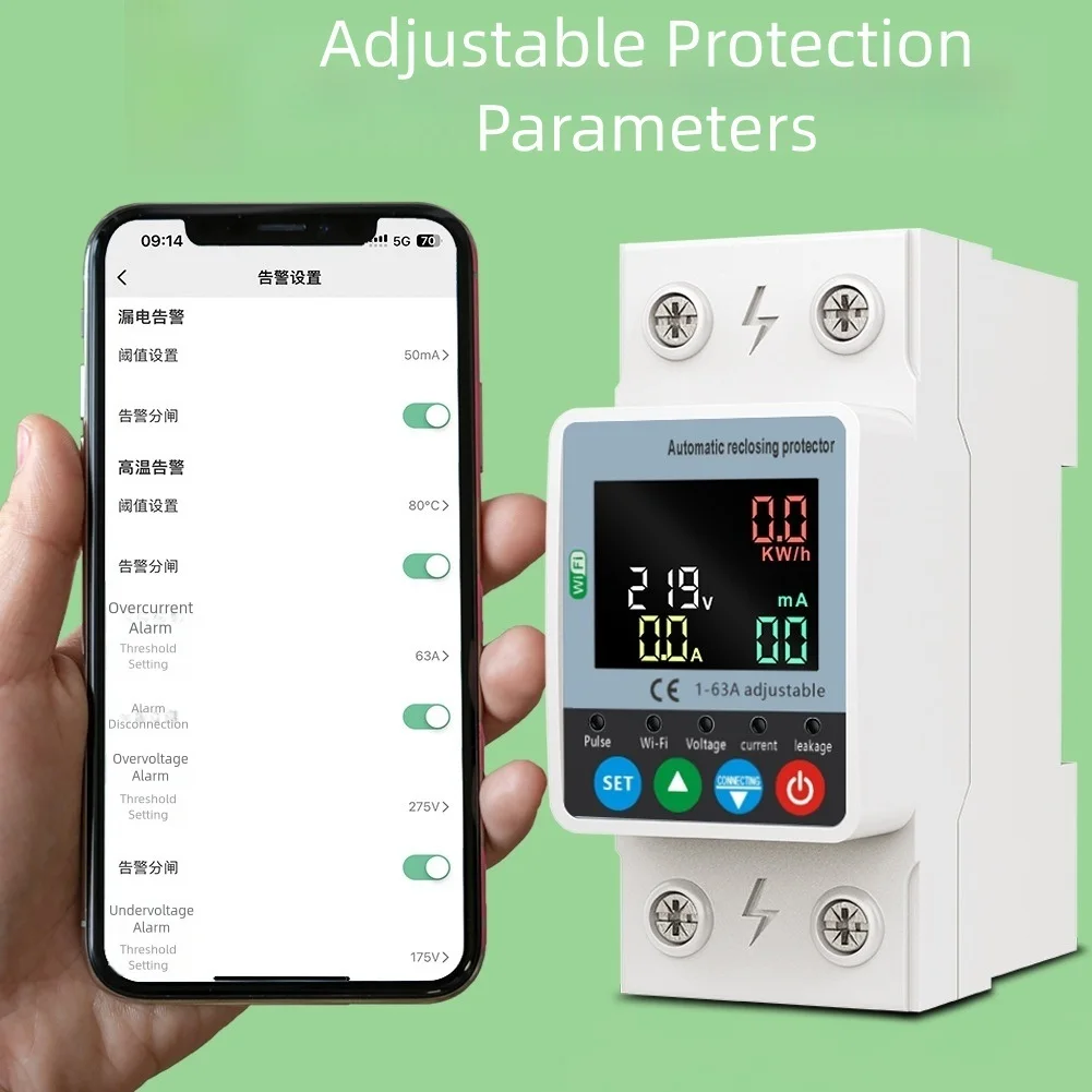 Wireless For Smart Circuit Breaker 63A With Mobile App Remote Control And Voice Assistant For Home Electrical Safety Protection