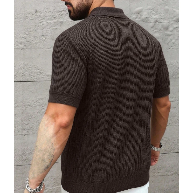 US Size Mens Knit Top Shirt Men's Polo Shirts Short Sleeve Knit Shirts Casual Stretchy Golf Polo Old Money Commuter Polo Shirt