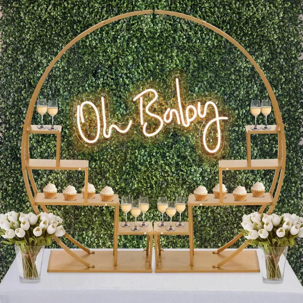 

Efavormart 4,5 фута золотая металлическая 4-уровневая полка для растений в форме полумесяца с подвесными крючками, подставка для кексов и десертов