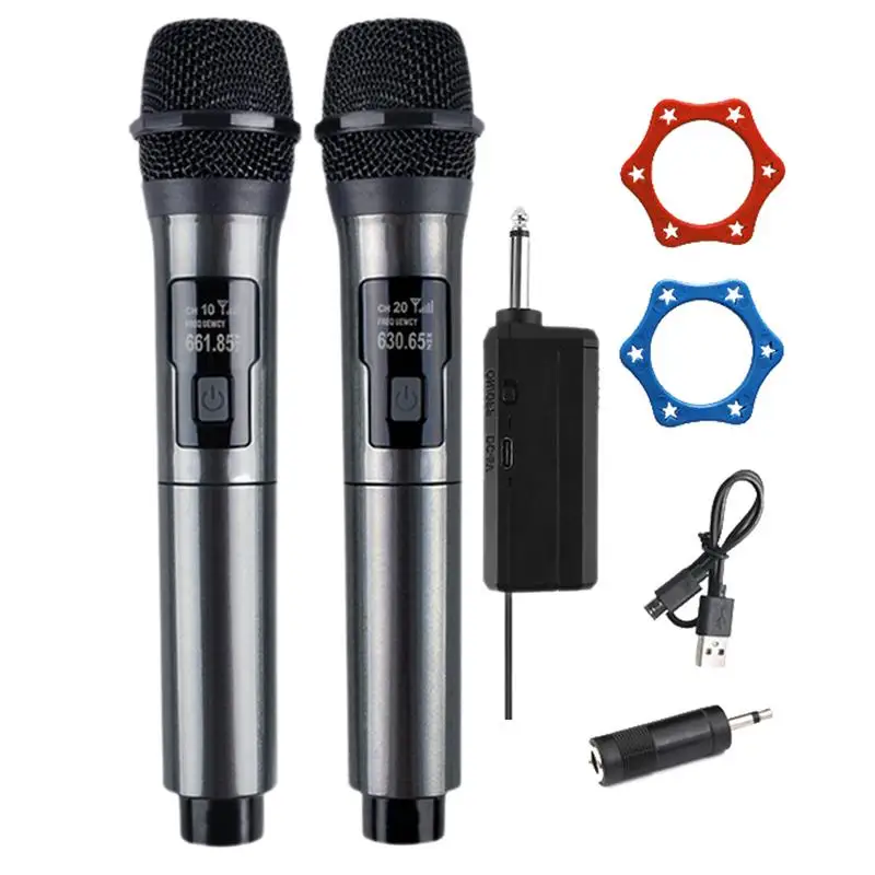 2pcs Microphone with Receiver Handheld Wireless Dynamic Microphone System Clear Sound Mike Noise Reduction For Karaoke Singing