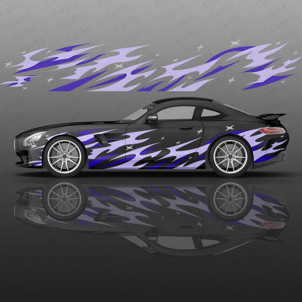 

Two-color Abstract Racing Lines Car Body Sticker Anime Itasha Vinyl Car Side Decal Sticker Car-Decor Sticker Car Protective Film