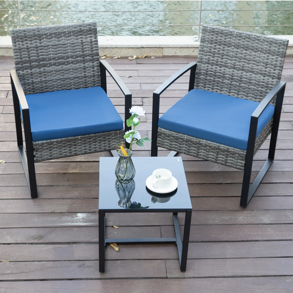 

3 Piece Outdoor PE Wicker Furniture Set, Patio Gray Rattan Sectional Sofa Couch with Washable Cushions, Garden Furniture Sets