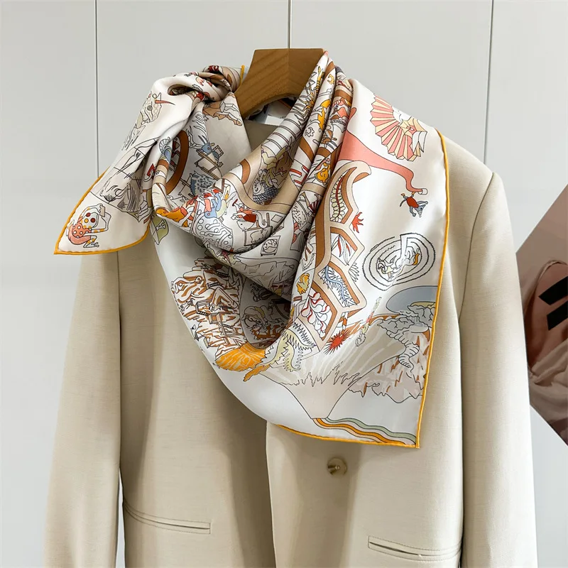 18mm 90 Silk Scarf Double Faced Rolled Edges Bandanas Luxury Designer Shawls Shawls Head Neck Bag Women Accessories Horse Print