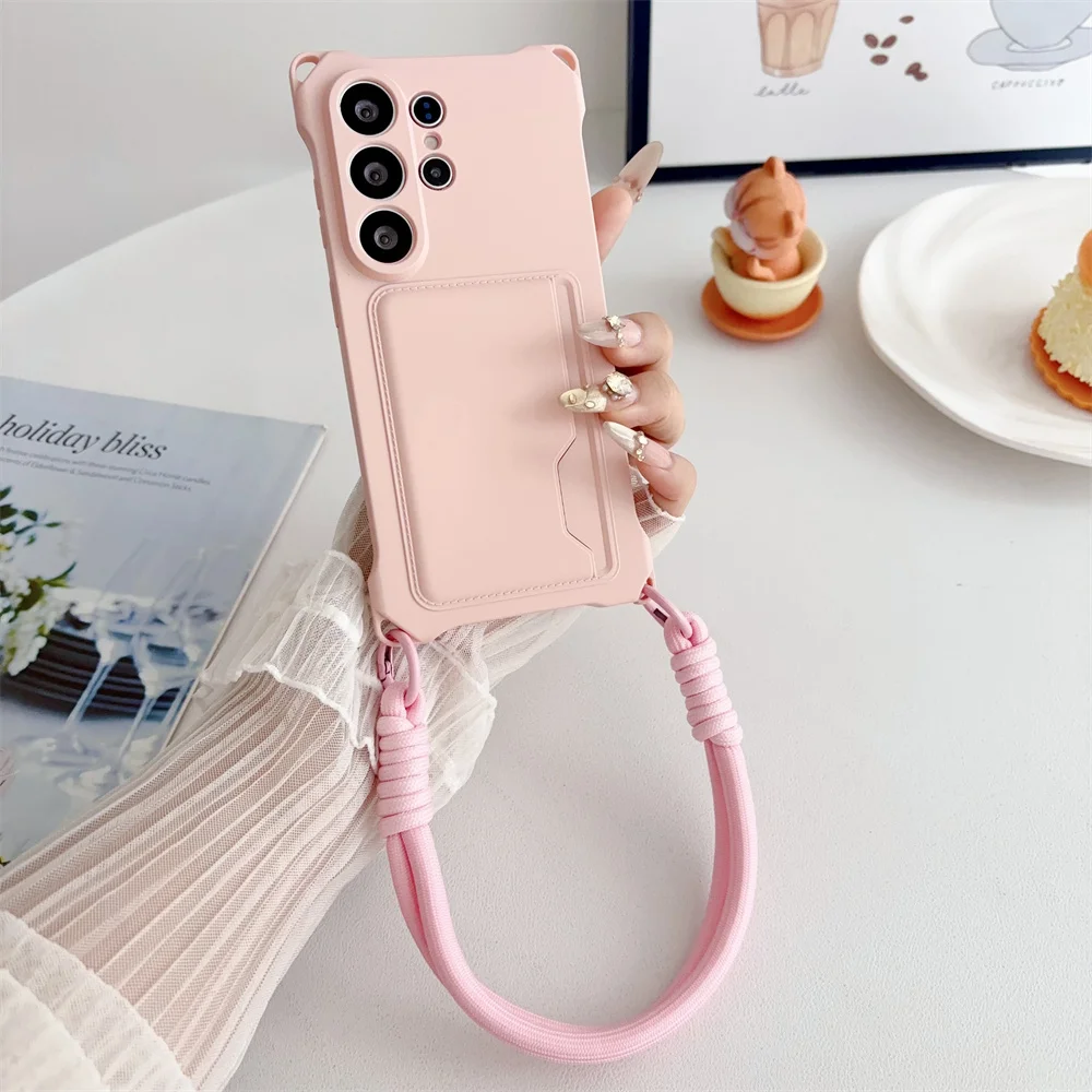Silicone Wallet Crossbody Necklace Lanyard Card Holder Case For Samsung S26 S25 S24 Ultra S23 FE S22 S21 Plus Soft Cover