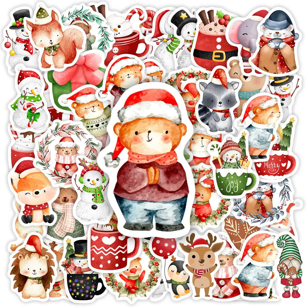 Christmas Stickers Cute Cartoon DIY Scrapbooking Gift Decals Children Sticker PVC Waterproof Funny Toy New Year for Laptop Phone