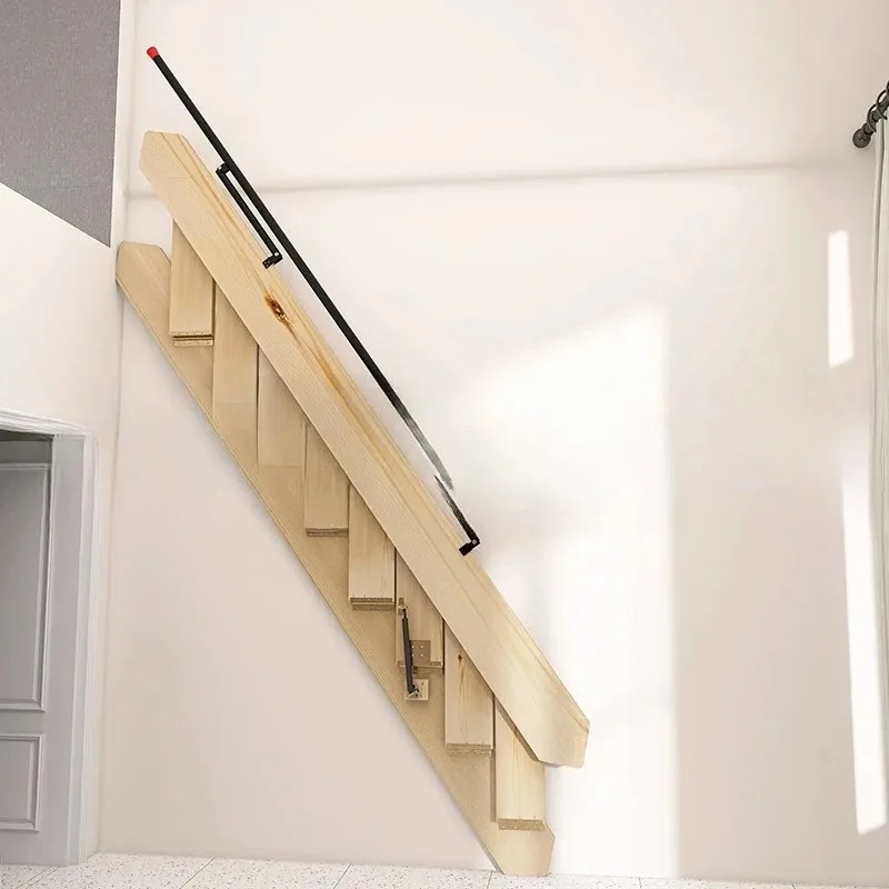 Folding Stairs Attic Against The Wall Solid Wood Household Ladders Attic Side Wall Hanging Retractable Invisible Wooden Ladders