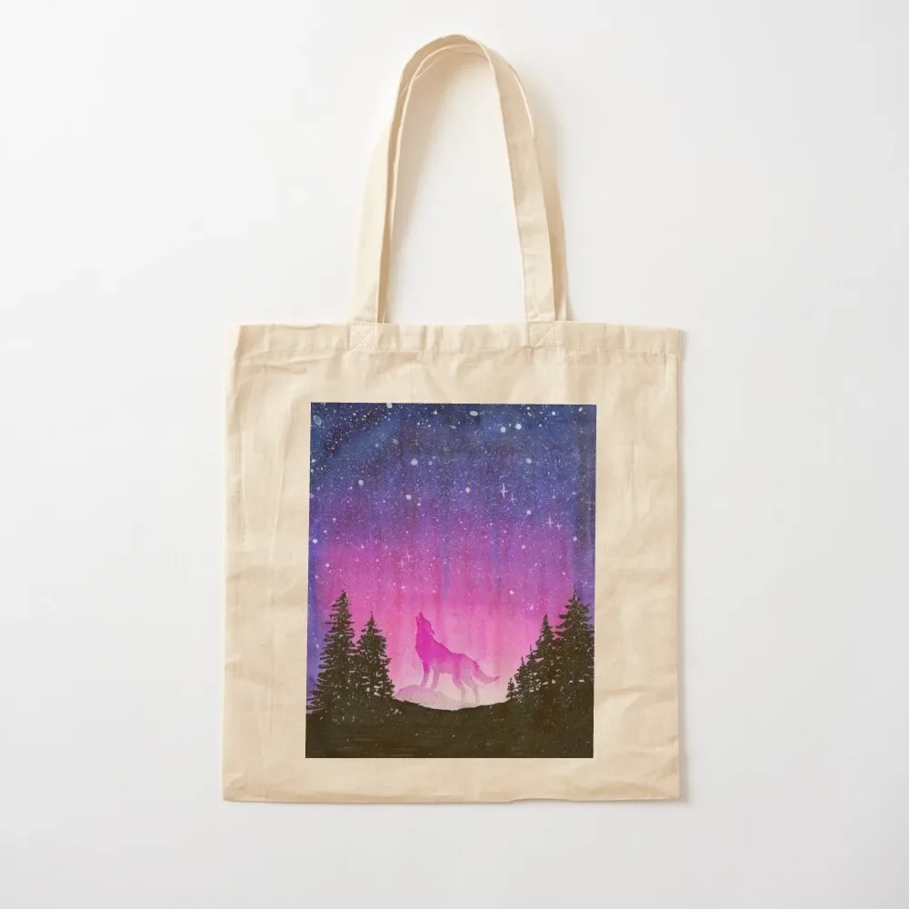 Howling Wolf In Pink Galaxy Forest Tote Bag the tote bag shopper bags Women bags Bag