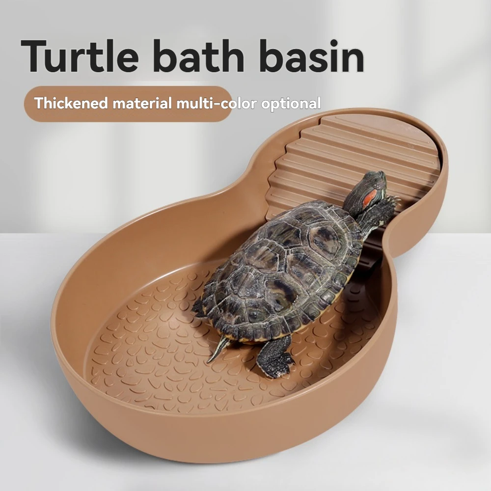 Gelber Rand Schildkröten-Badebecken, halb wasserbedecktes Reptilien-Badebecken, Wasser- und Futter-Doppelzweck-Krabbelbecken für Haustiere, Zuchtbox, Landschaftsgestaltung – Detail 35