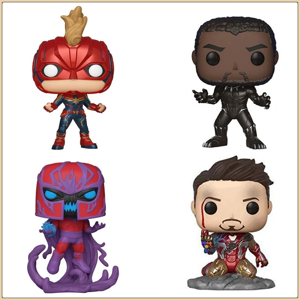 

FUNKO POP Marvel Avengers Action Toy Figures Thor Black Panther Magneto Iron Man Cool Q-version Model Doll Children Holiday Gift