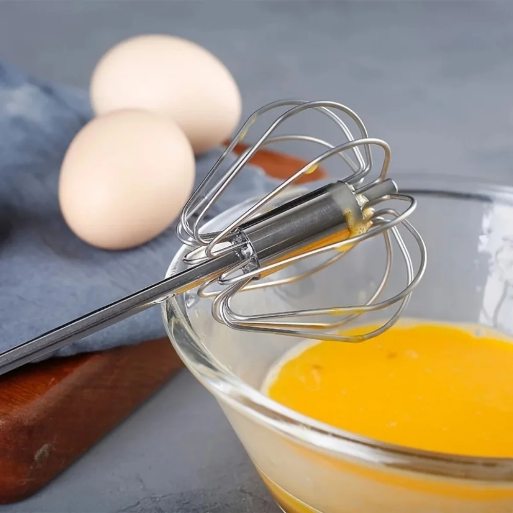 Batidor de Huevos Manual de Acero Inoxidable, Mezclador Semiautomático, Batidor Giratorio Automático para Crema, Utensilios de Cocina, Herramientas Manuales para Huevos