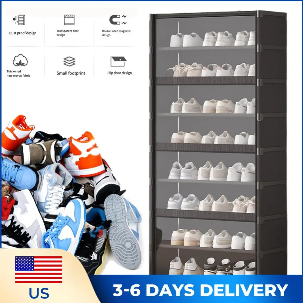 

Органайзер для обуви на 9 ярусов, вмещает 18 пар, высокая полка для обуви, шкаф для обуви с закрытыми полками для гардеробной и прихожей