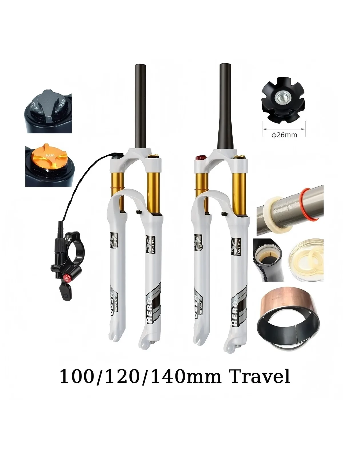 AliExpress NONE 32mm Mountain Bike Air Fork, 26/27.5/29 Inch 100-140mm Stroke Lock, Magnesium Alloy, Disc Brake, Bicycle Parts