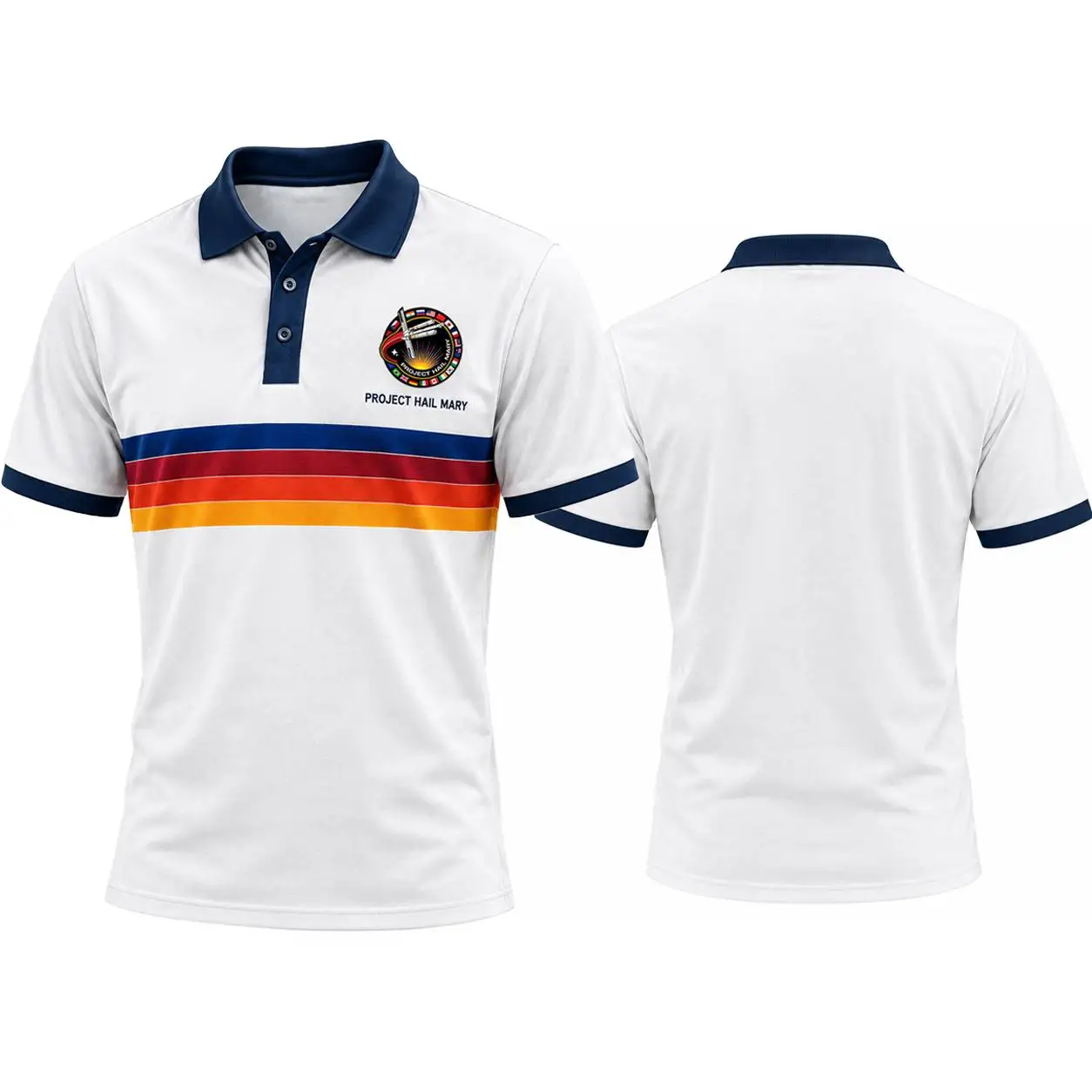 Project Hail Mary Themed Print Polo Shirt Retro Space Mission Badge Pattern Short Sleeve Top Men's Science Fiction Book Fan Gift