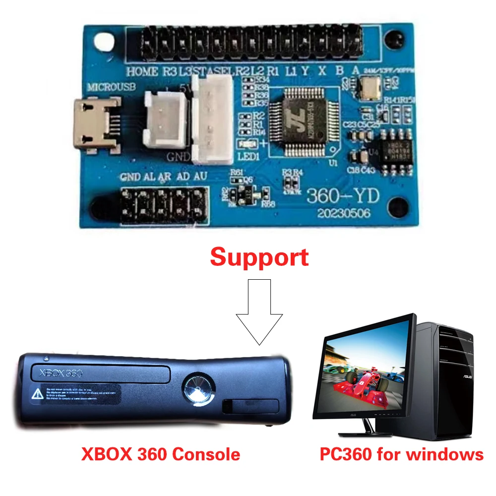 Pc360 Xbox In 1 Game Joystick  XBOX360 Controller Usb Board Zero Delay Arcade Sanwa Control One Player Pcb Without Cable Wires