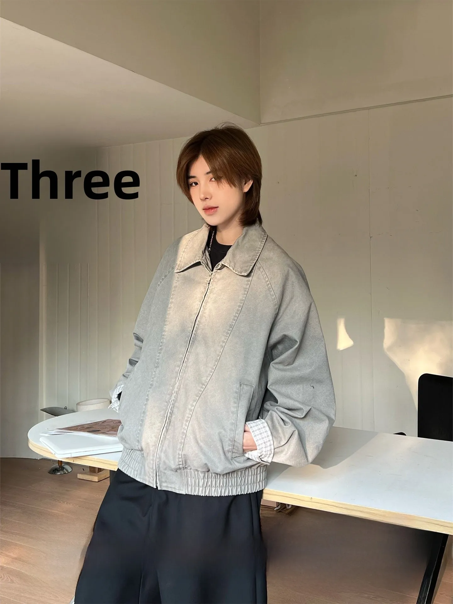 Ja1 Couple's Plaid Jacket American Yeast Washed Men's Women's Workwear Spring Outerwear Straight Tube Cotton Long Sleeve Zipper