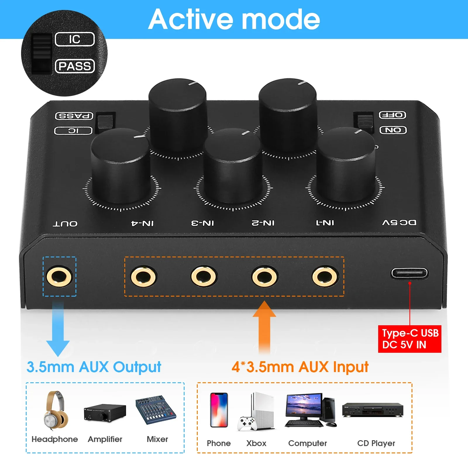 Nob sound MC5-BX mini stereo 4 kanal audio mixer ultra geräuscharm home/studio/bar line mixer – Detail 3