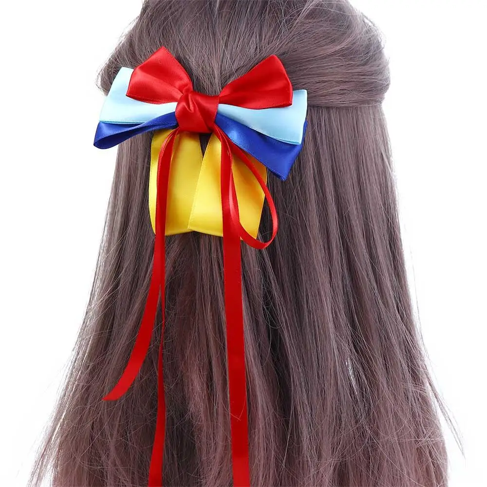 Presa estilo coreano para mulheres e meninas, grampos de cabelo, fita, branca de neve, azul, amarelo, vermelho, arco de princesa, presente infantil