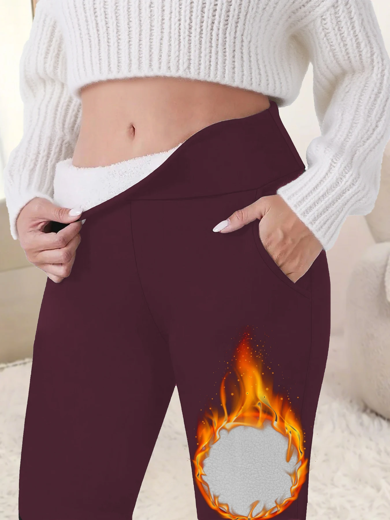 

Женские термолеггинсы на флисовой подкладке с карманами. Толстая мягкая ткань с высокой талией, идеально подходящая для йоги в холодную зимнюю тренировку