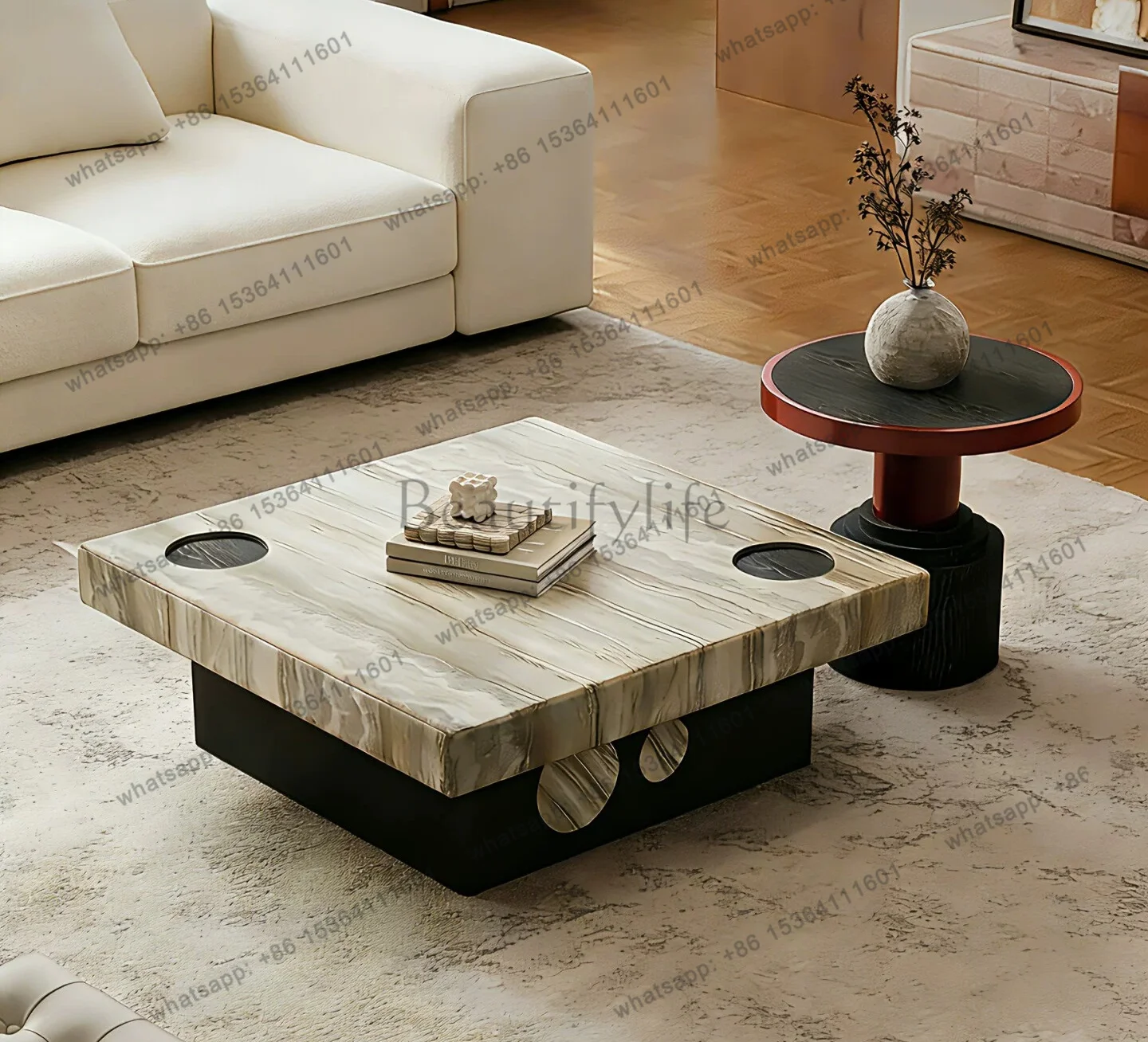 Minimalist square coffee table designer high-end modern simple tea table villa high-end tea table combination