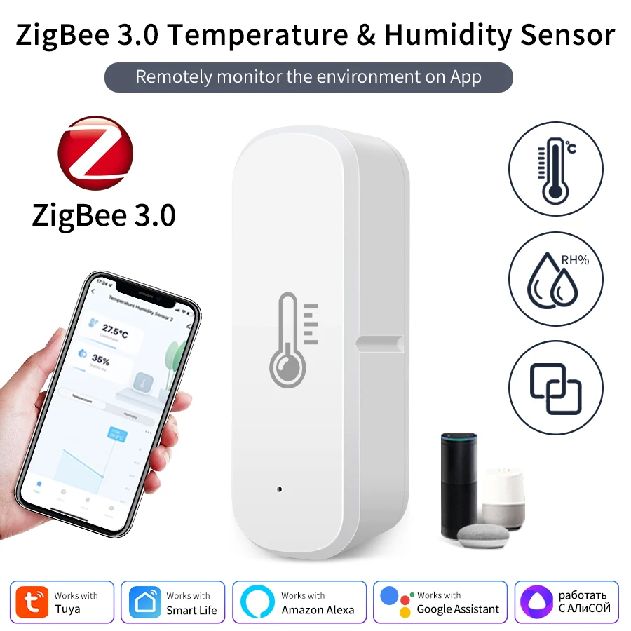

Датчик температуры и влажности Tuya Zigbee, система управления внутренним термометром, работает с Alexa Google Home, нужен шлюз ZigBee