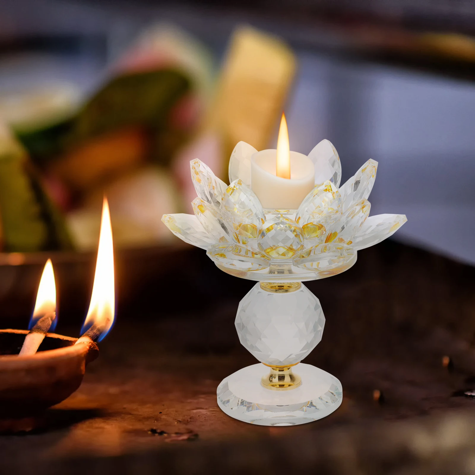 

Clear Crystal Flower Holder for Tealight Votive Candles Home Decor Wedding Party Decoration Artistic Living Room Study