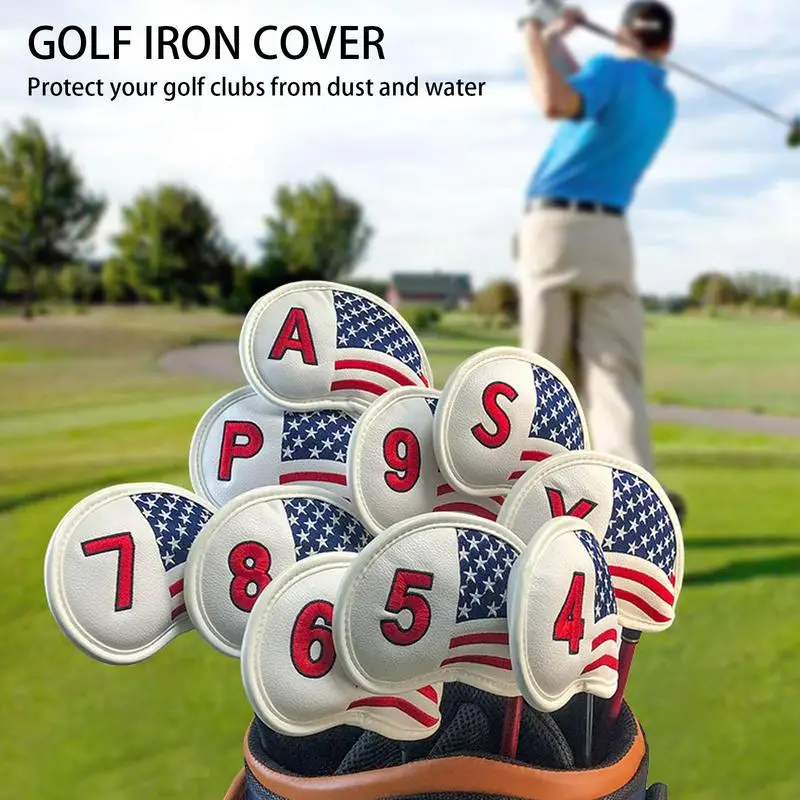 

Golf Club Covers With Us Flag Design 10X Iron Protective Headcover US Stars Stripes Flag Pattern Design Wedge Cover Iron Covers