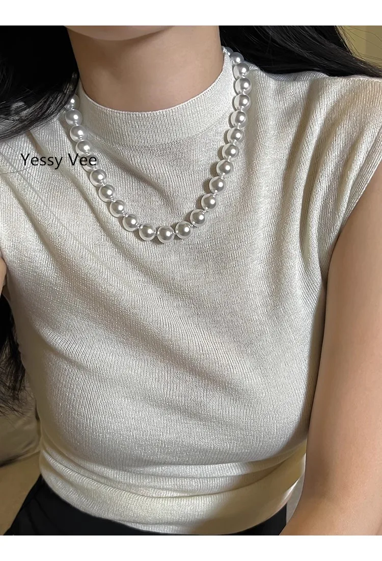 Yessy Vee Women Austrian Pearl Necklace Star Brand Classic 12mm Pearl White Top Quality Neck Chain Sweater Chian New